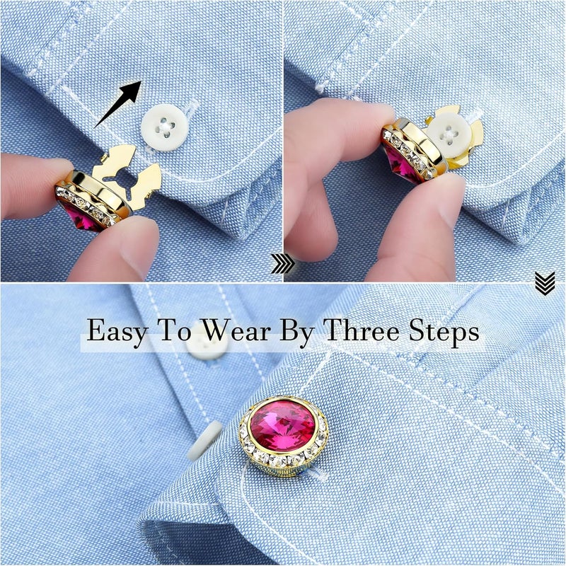 HAWSON Birthstone Button Cover Cufflinks for Men,Shiny 18K Gold Tone Dress Shirt and Tux Shirt Accessories,Birthday Christmas Wedding Gifts - Image 4
